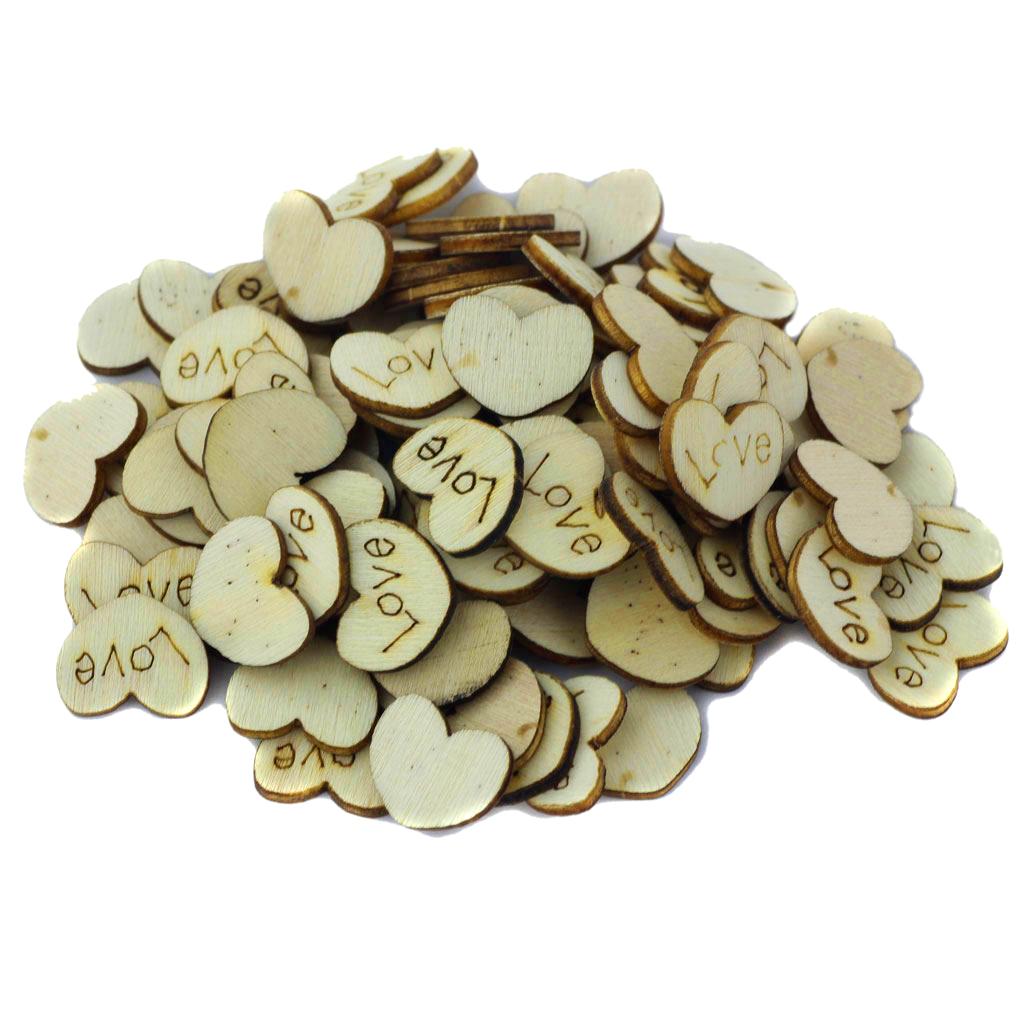 100Pcs Natural Wooden Love Hearts Embellishments for Craft