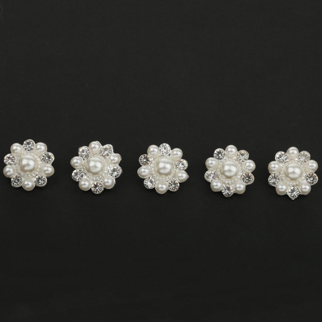 5 Rhinestone Pearl Flower Shank Buttons Embellishments For Sewing Craft 21MM