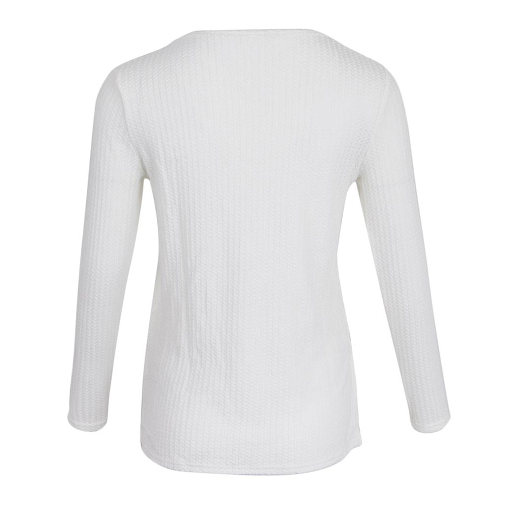 Casual Solid Knitted Sweater Long Sleeve Pullover Blouse Sweatshirt XL White