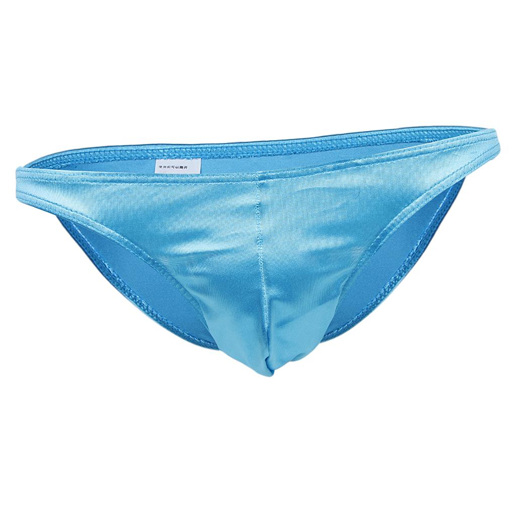 Sexy Men's Shiny Imitation Leather Pouch Mini Briefs Underwear L Blue