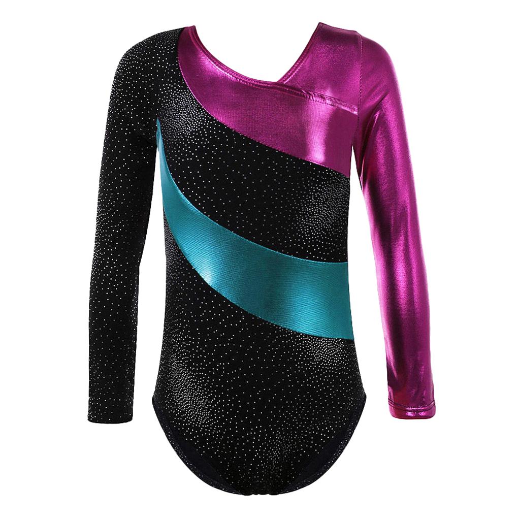 Kids Girls Shiny Gymnastics Ballet Dance Leotards Long Sleeve Costume 4
