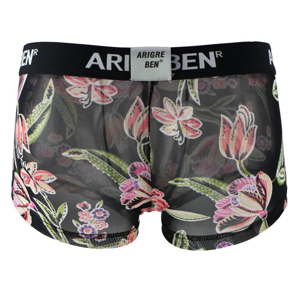 Mens Sexy Sheer Mesh Net Underwear Boxer Briefs Flower Underpants XL 4