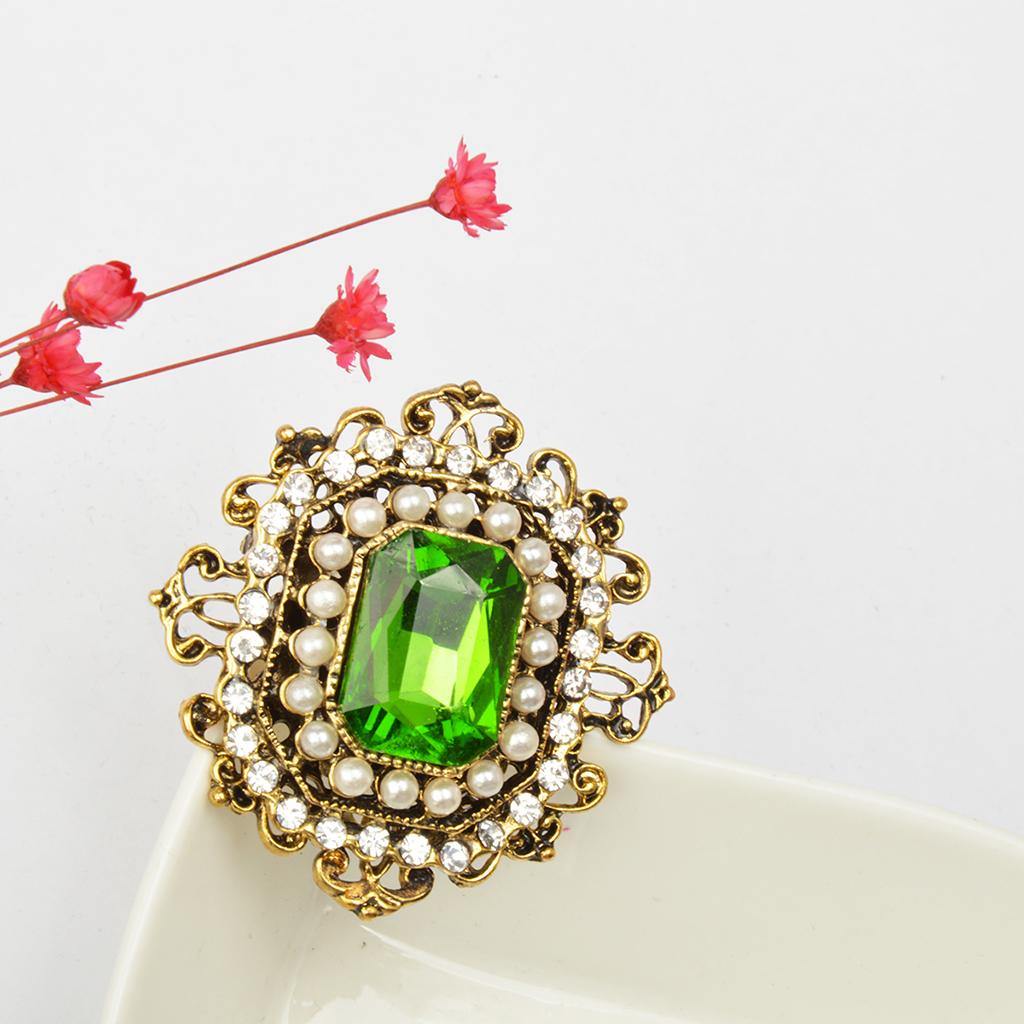 2x Retro Victorian Pearl Emerald Flower Brooch Pin Ladies Jewelry Gift