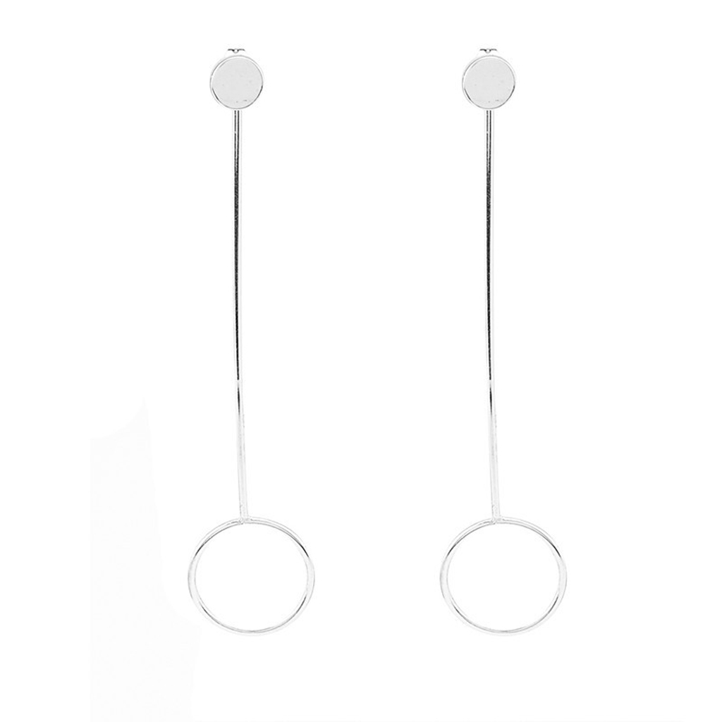 Geometric Circular Dangle Earrings Long Chain Circle Metal Drop Silver 