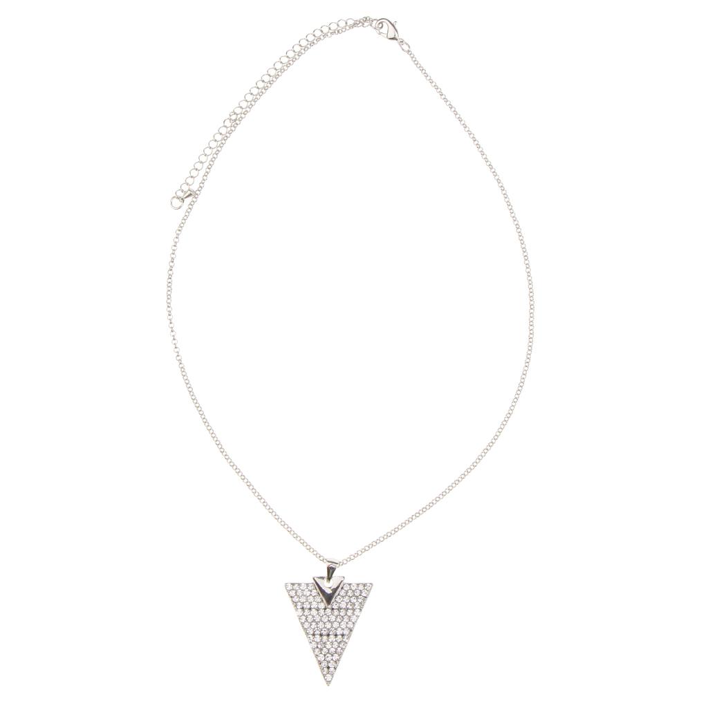 Ladies Fashion Rhinestone Triangle Pendant Silver Chain Necklace Choker