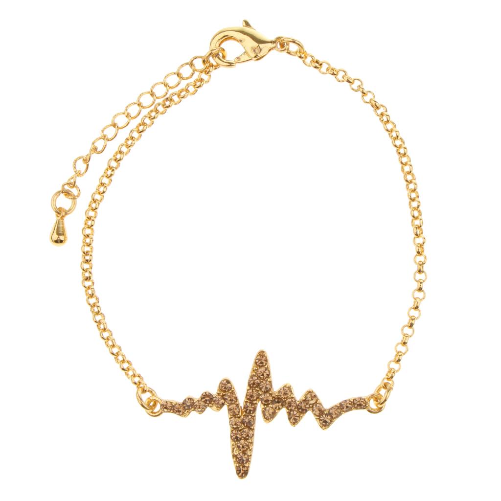 Novelty Heartbeat Bracelet Bangle Unisex Bangle Gold Chain Yellow Crystal