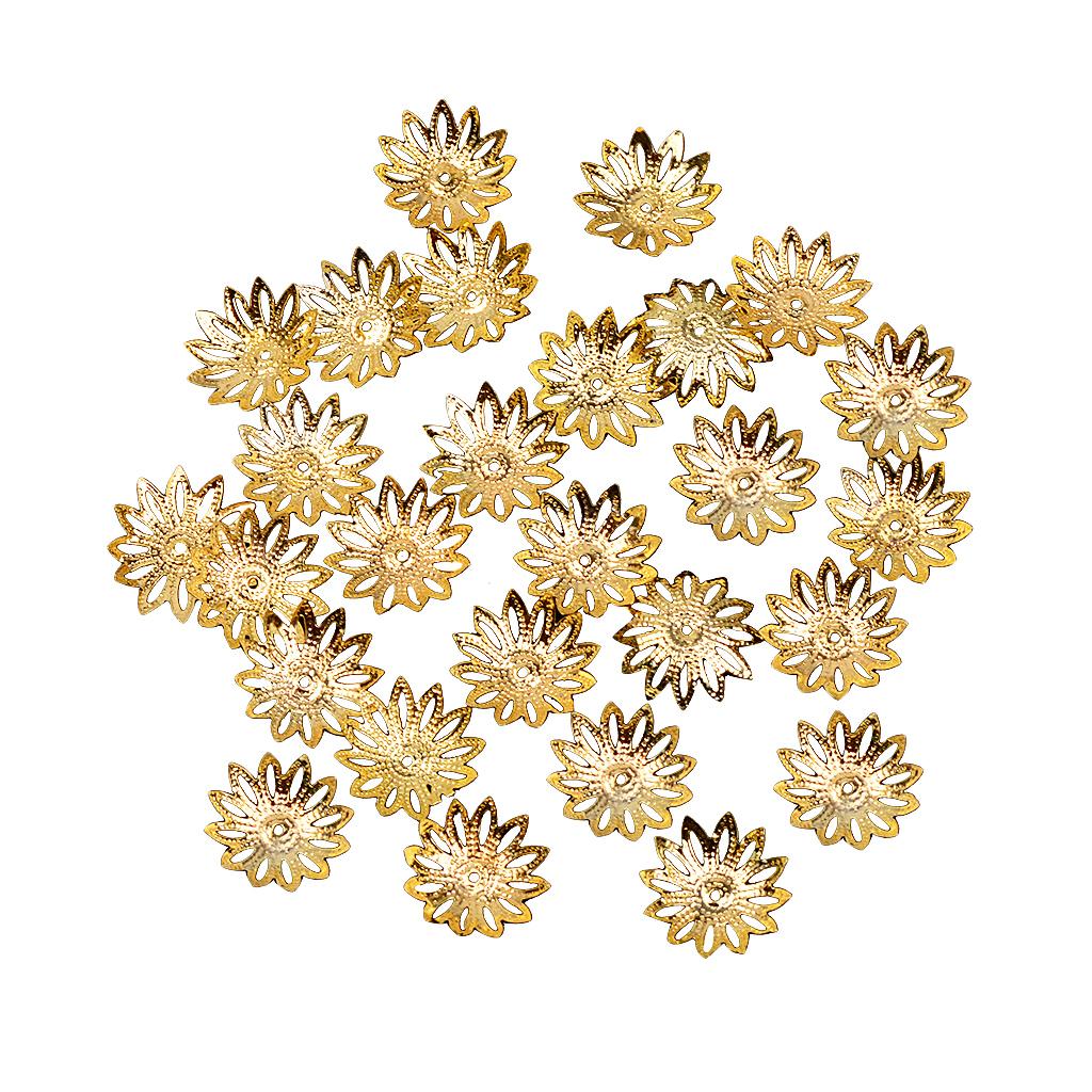 100 pcs 16mm Hollow Flower Bead Caps for Jewelry Making  Gold