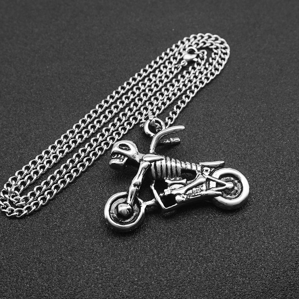 Punk Rock Men Skull Motorcycle Pendant Necklace Chain Halloween Jewelry Gift