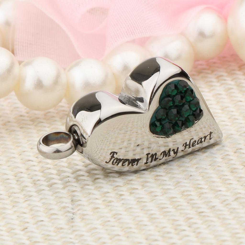 Stainless Steel Crystal Memorial Urn Pendant Cremation Ashes Keepsake Green