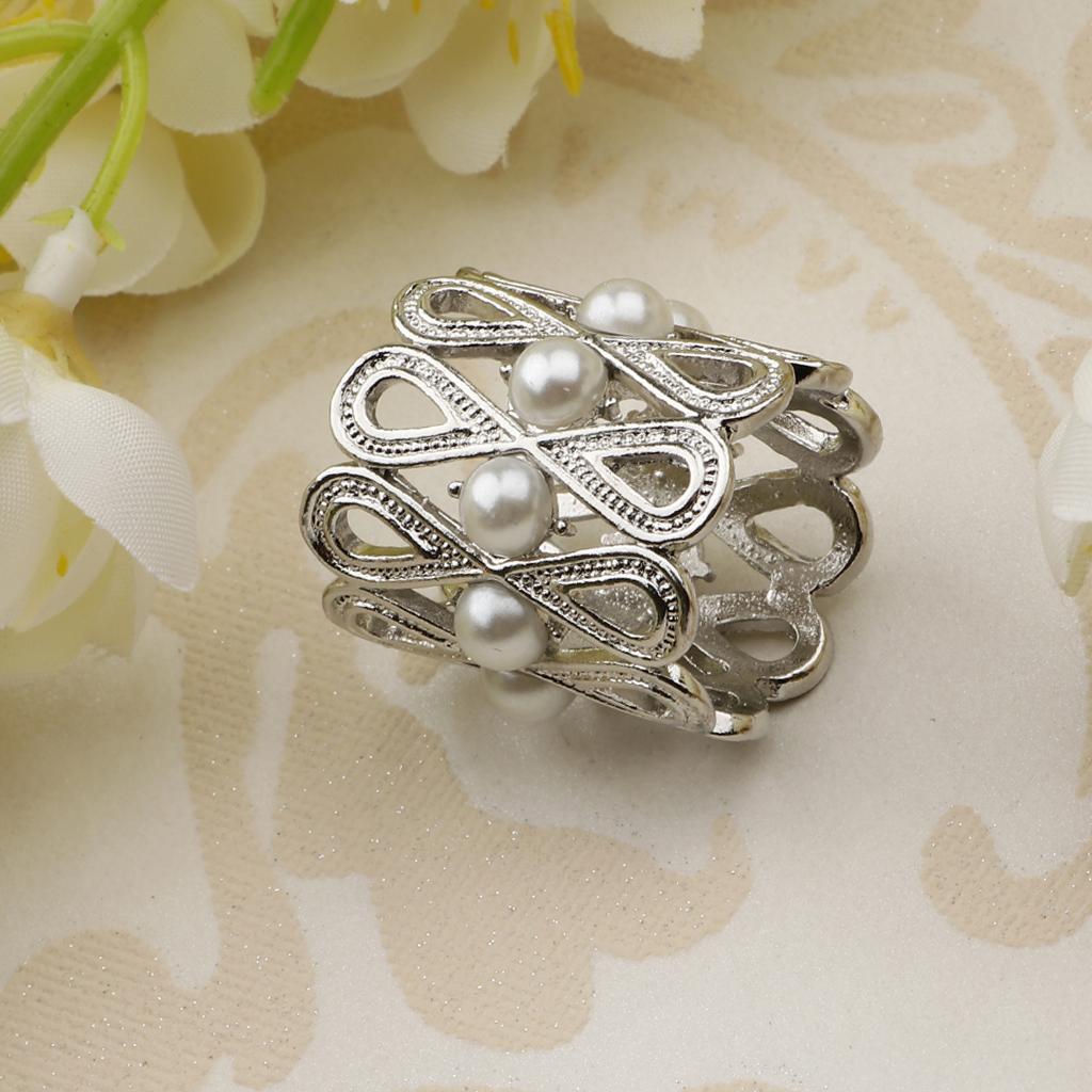 Simulated Pearl Scarf Tube Ring Boho Shawl Clip Elegant Lady Gift Silver