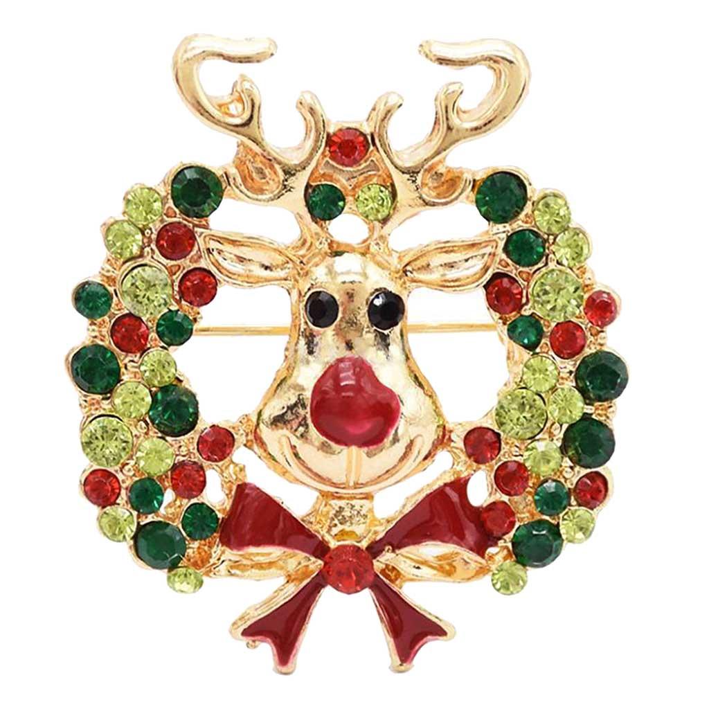 Fashion Christmas Elk Deer Crystal Brooch Pin Women's Men Costume Jewellery