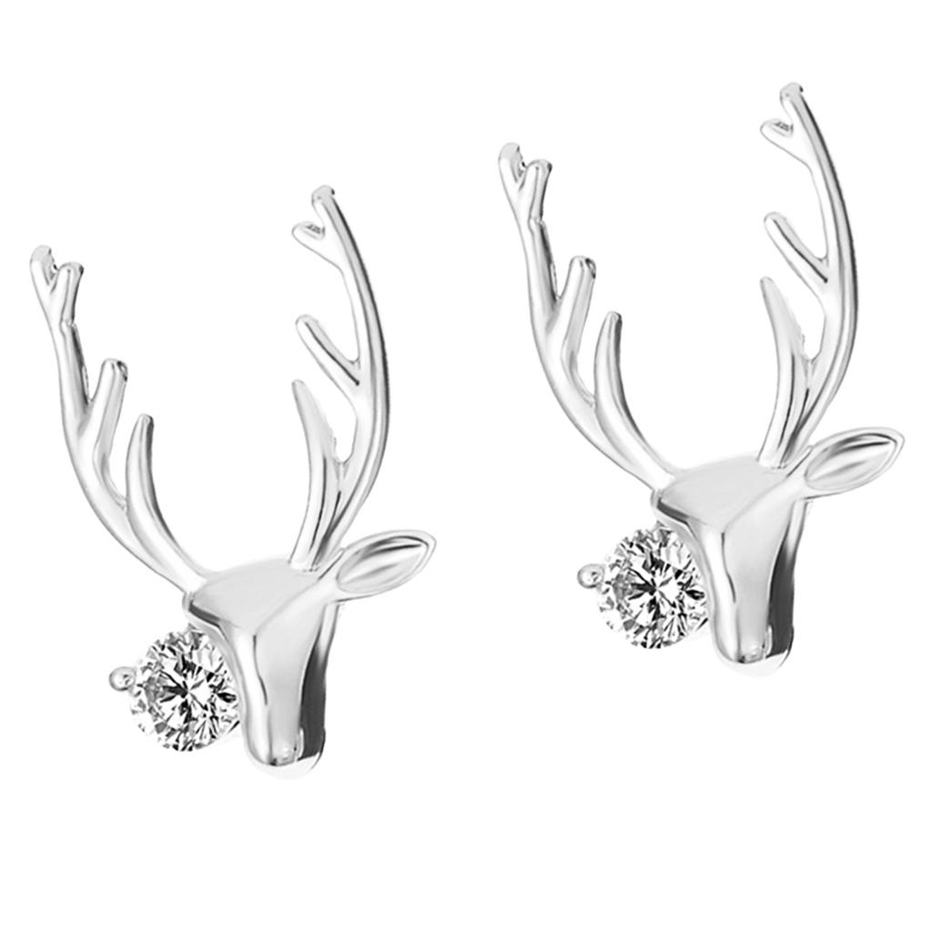 Christmas Reindeer Elk Stud Earrings for Women Girls Crystal Jewelry Silver