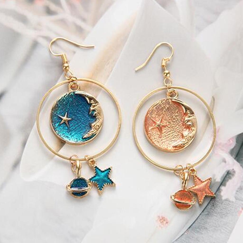 Enamel Cartoon Dangle Earrings Wedding Party Studs Star Moon Women Jewelry