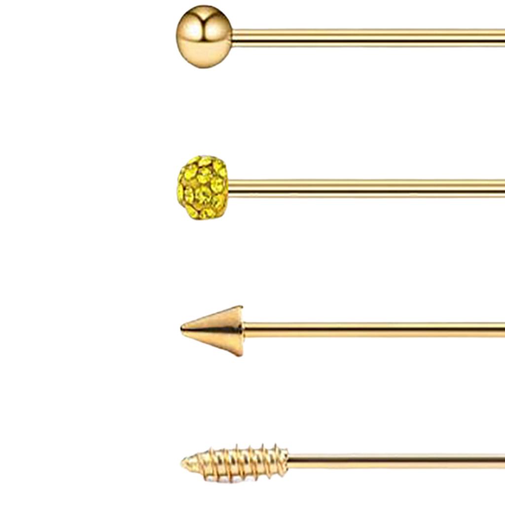 4 Pieces Stainless Steel Industrial Barbell Earrings Gold