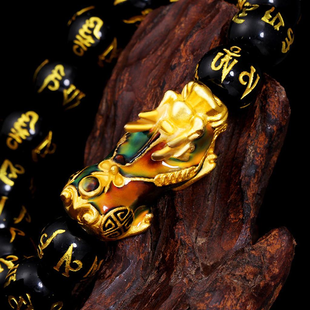 2pieces Chinese Feng Shui Amulet Obsidian Pixiu Gold Plated Bracelet Jewelry