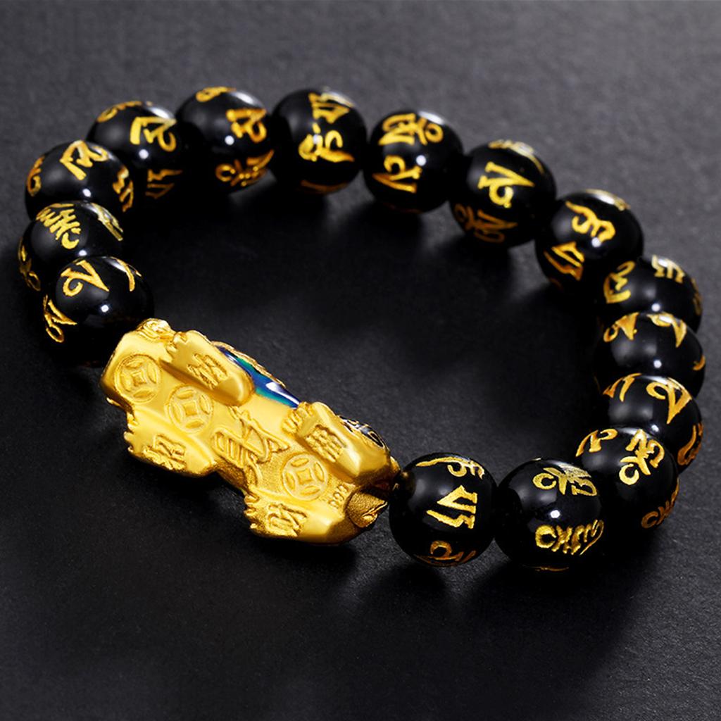 Chinese Feng Shui Obsidian Bead Pixiu Charms Bracelet Jewelry Black