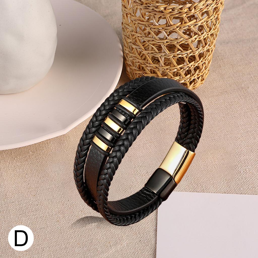 Braided Genuine Leather Mens Bracelet 21cm Cuff Bangle Wristband Jewellery D