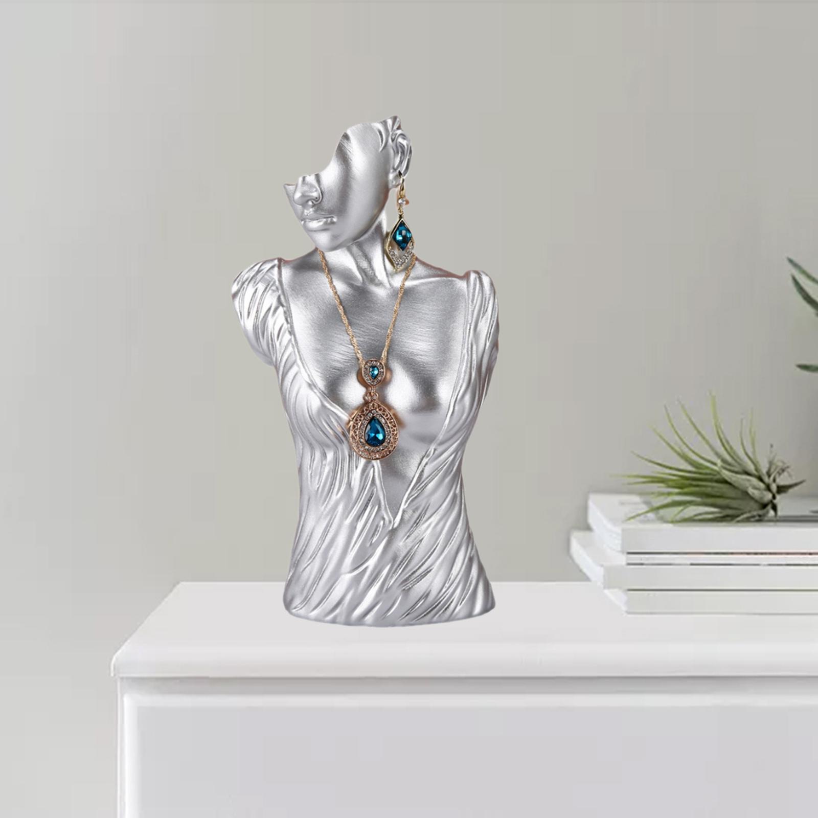 Mannequin Resin Jewelry Display Stand Necklace Bust Earring Pendant Rack Sliver 25X13X11cm