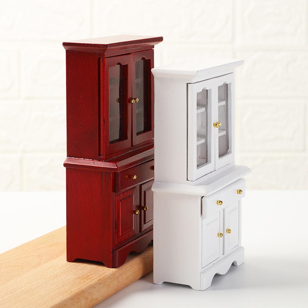 1:12 Dolls House Birch Wooden Miniature Cabinet Cupboard Furniture Set White