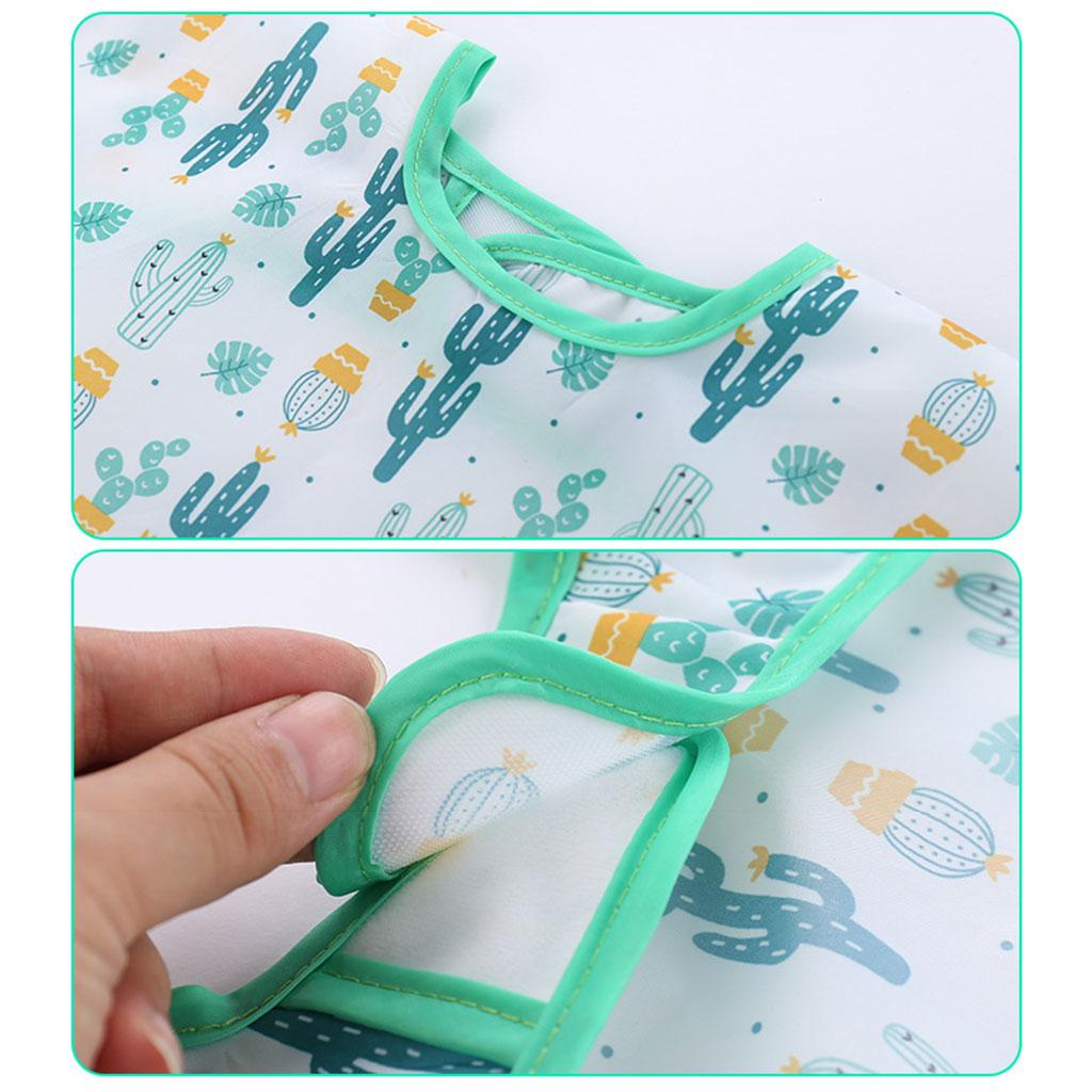 2xBaby Feeding Bib Long Sleeve Waterproof Lunch Apron Green Cactus