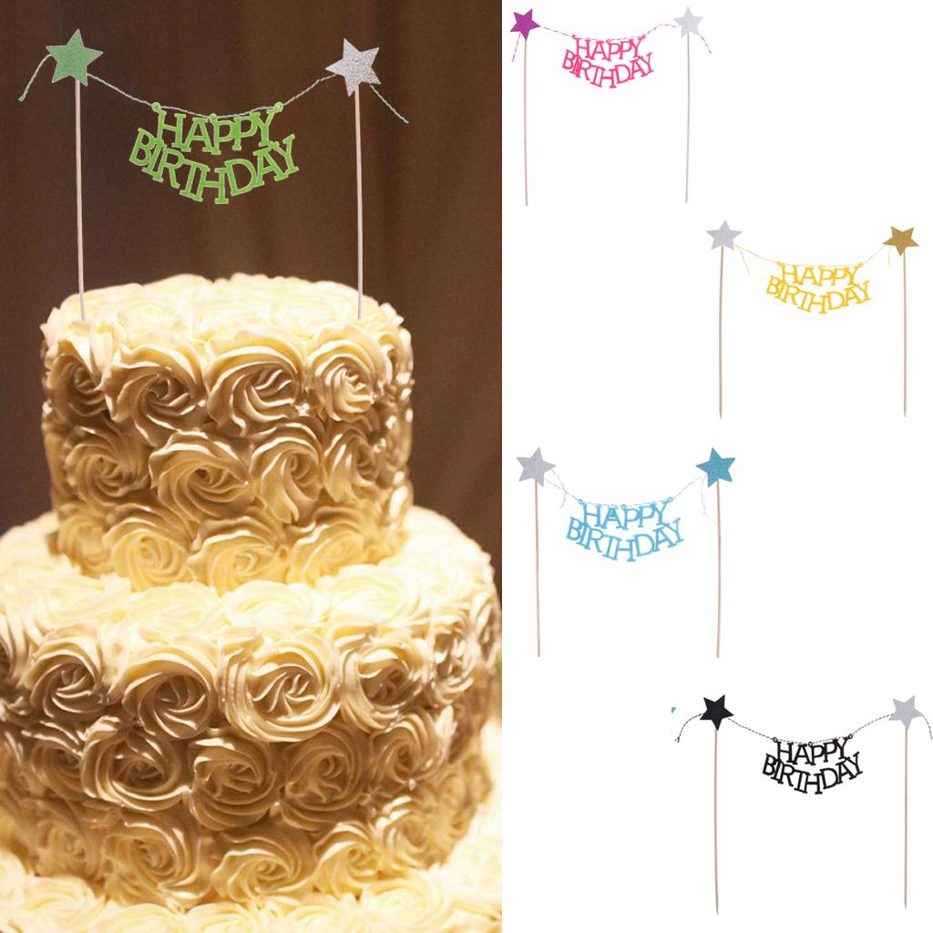 5 Morceaux Joyeux Anniversaire Gateau Topper Banniere Glitter Star Cake Ebay