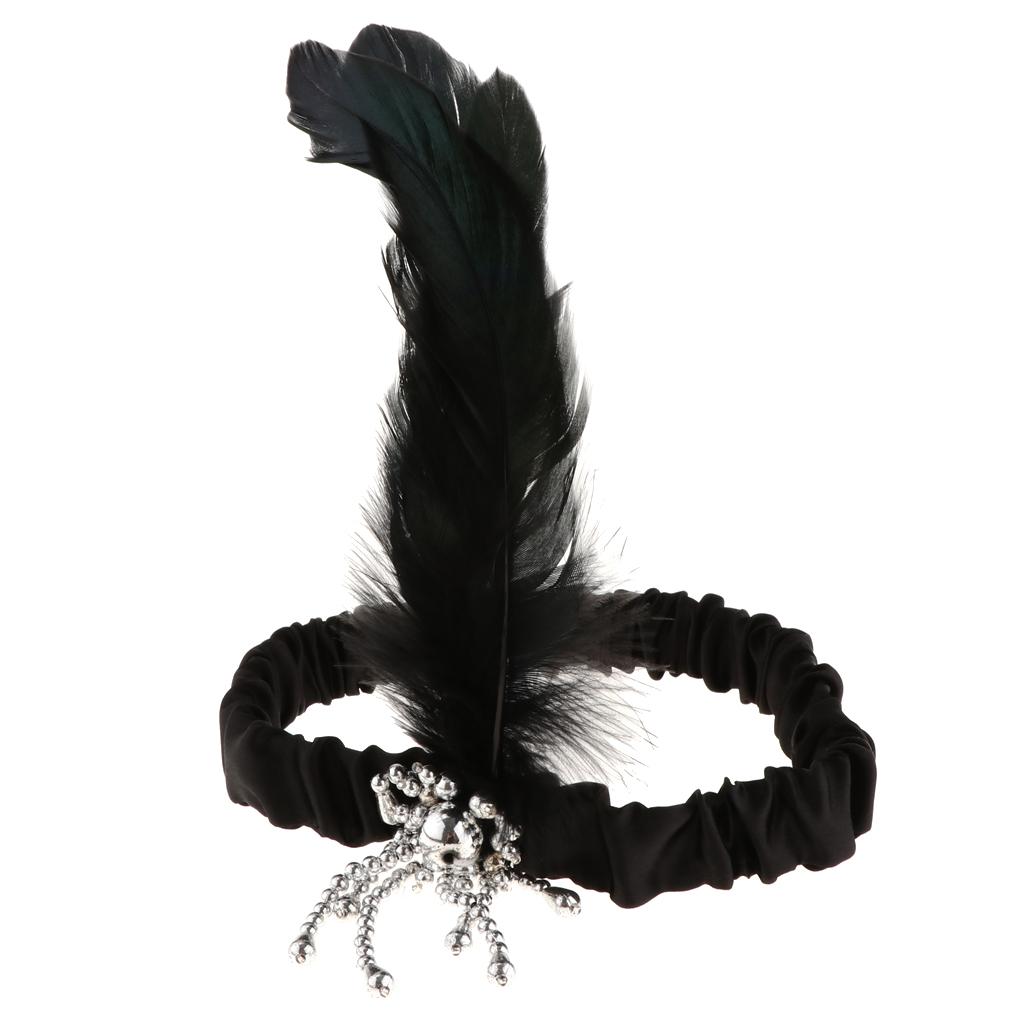 5 Pieces 1920s Charleston Party Feather Woman Girls Fancy Dress Set Black