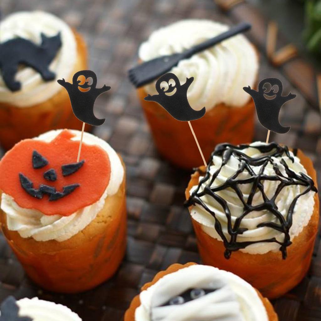 5pcs Halloween Ghost Cupcake Picks Hallowmas Party Decoration Black