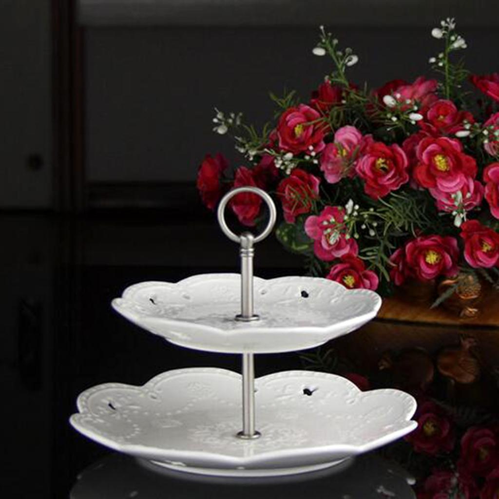 2 Tier Round Top Cake Stand Holder Fruit Plate Handle