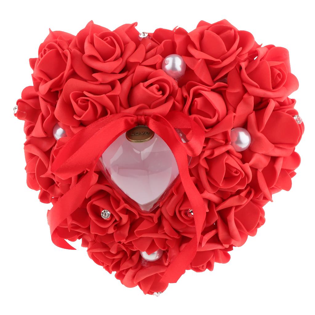 Heart-shaped PE water diamond imitation pearl wedding ring pillow Red