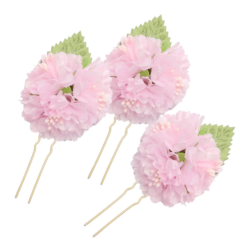 3Pcs/Set Bridal Flower Hairpin Hair Ornament Headwear Jewelry Pink