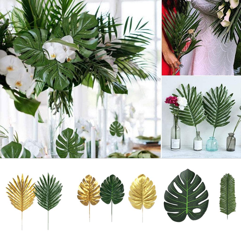 68pcs Tropical Artificial Palm Leaves Jungle Foliage for Hawaiian Luau Party