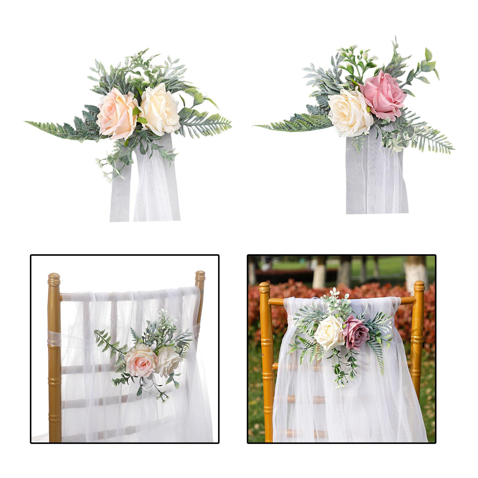 Chair Back Flowers and Ribbons Artificial Rose Flower for Events Wedding