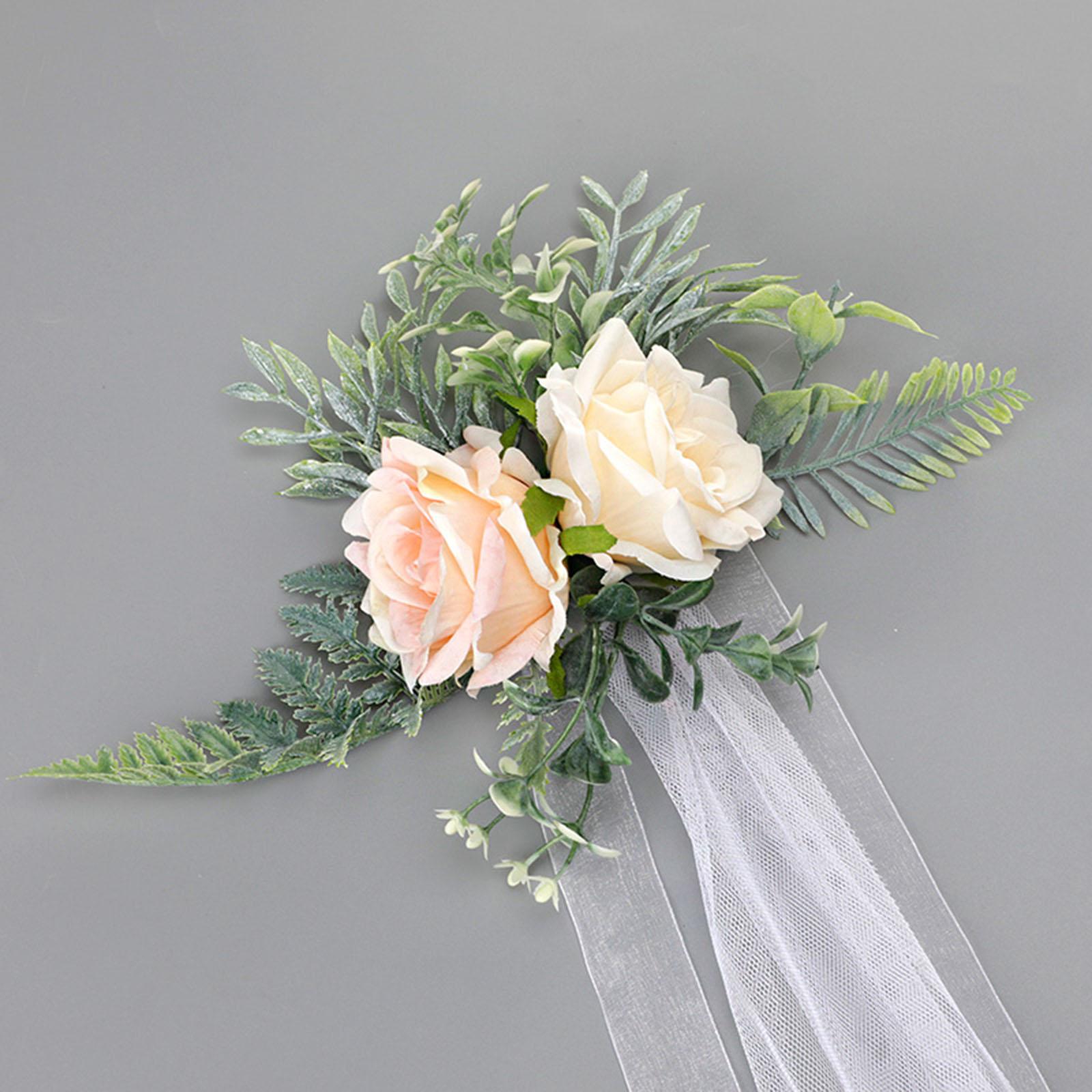 2xChair Back Flowers and Ribbons Artificial Rose Flower for Events Wedding