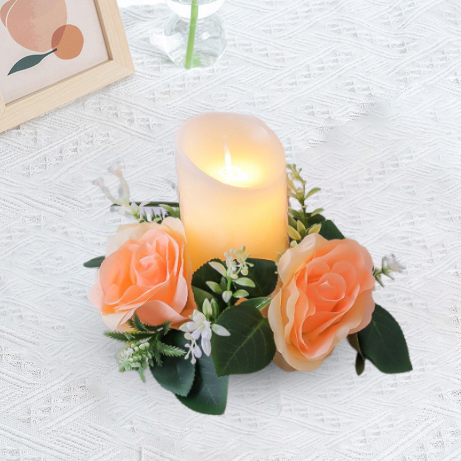 Artificial Roses Candle Rings Round 23cm for Centerpieces Window Cold Yellow