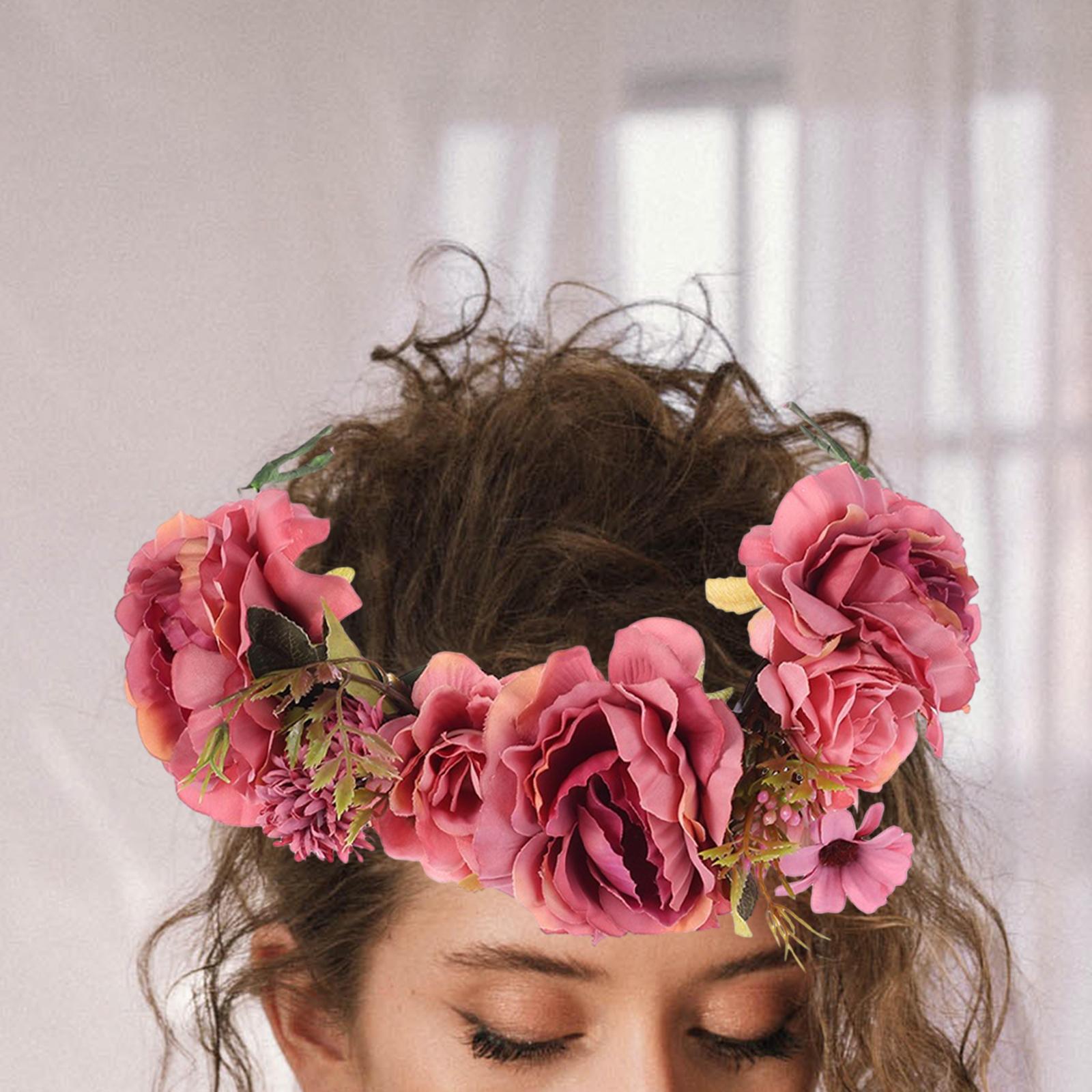 Bridal Flower Garland Hairband Fairy Garland for Festival Wedding Bridesmaid Red