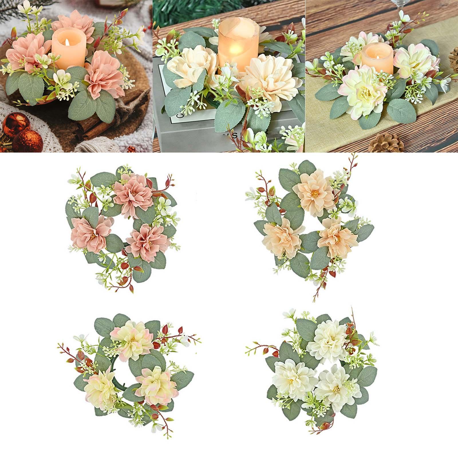 Christmas Candle Ring Wreaths Small Artificial Wreaths for Home Winter pink