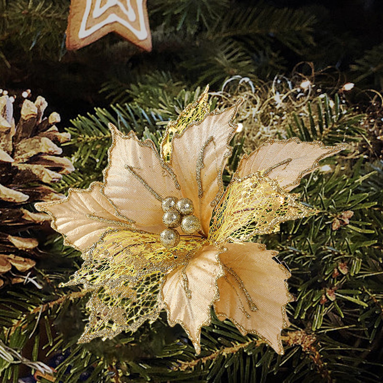 Christmas Poinsettia Artificial Flowers Simulated Christmas Flower for Party Gold