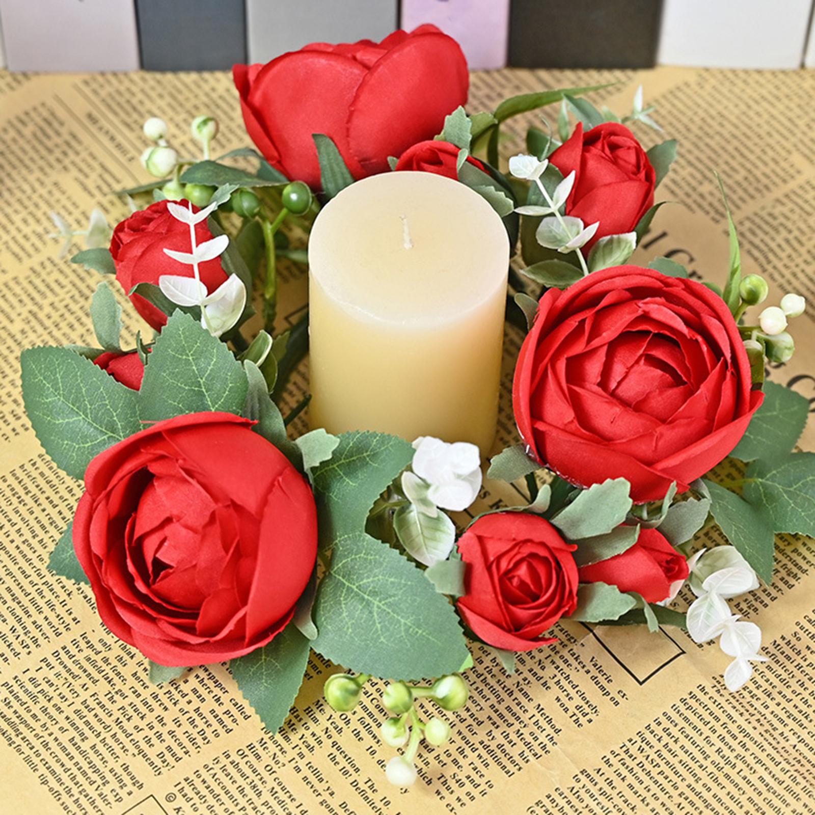 Pillar Candle Ring Wreath Pillar Candleholder for Party Wedding Thanksgiving Red