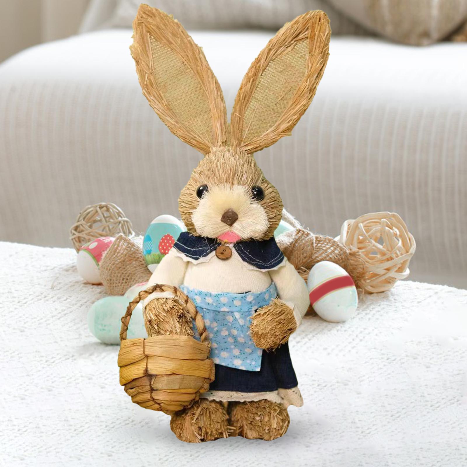 Straw Bunny Figurine DIY Material Pack Cartoon Cute Rabbit Statue for Adults Style B