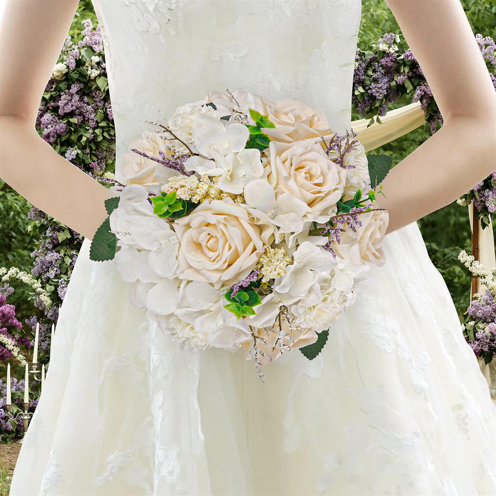 Wedding Bouquet Artificial Flowers Decorative Bride Holding Flowers White