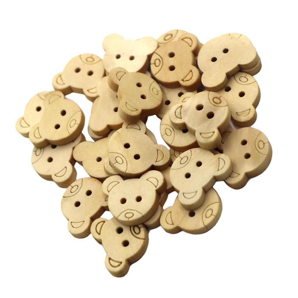 Wooden 2 Holes Sewing Buttons DIY Scrapbook Craft 30pcs 18mm bear head