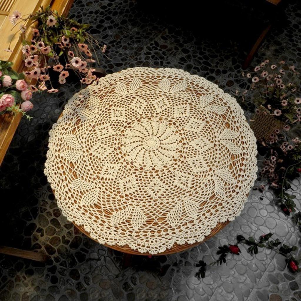 60cm Beige Handmade Crochet Cotton Lace Doily Table Placemats Doilies Mat
