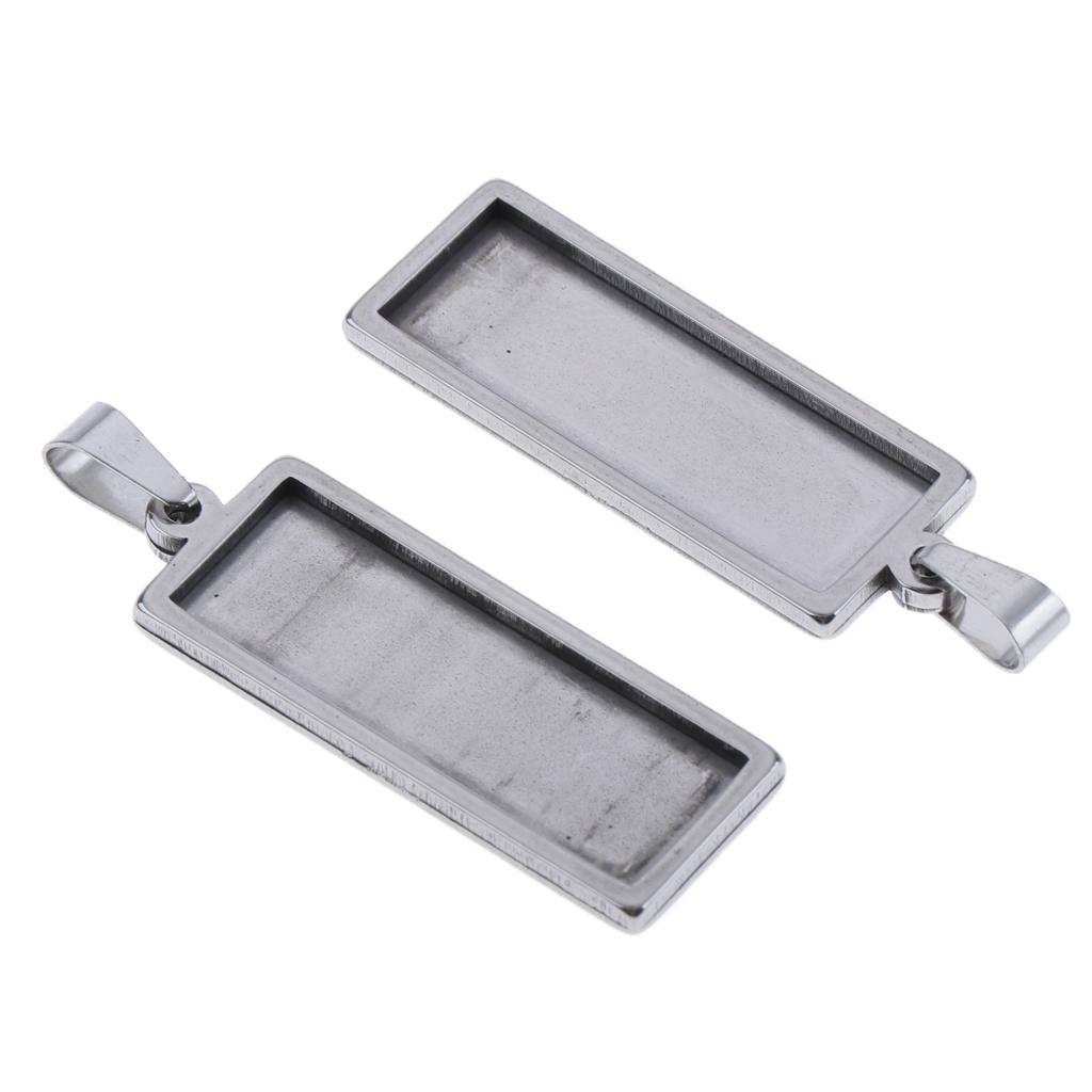 2x2Pcs Rectangular Blank Bezel Tray Base Square Necklace Pendants 10x30mm