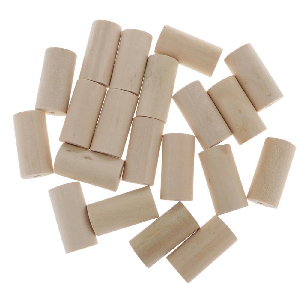 20Pcs Wooden Beads Cylinder Unfinished Tube Bead DIY Jewelry Crafts 20x40mm