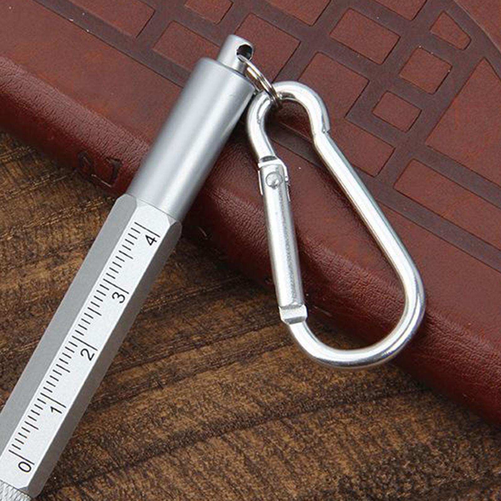 Multifunction Tool Ballpoint Pen 6 in 1 Ruler, Screwdriver Silver Carabiner