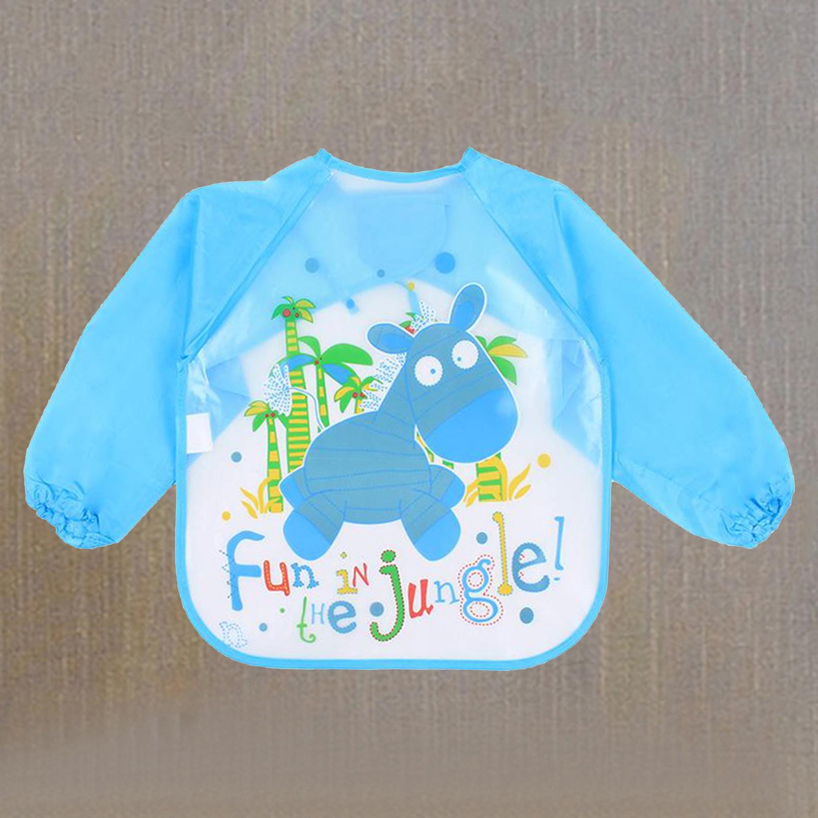 Kids Drawing Painting Apron Smock Craft Baby Bib Waterproof Blue Horse