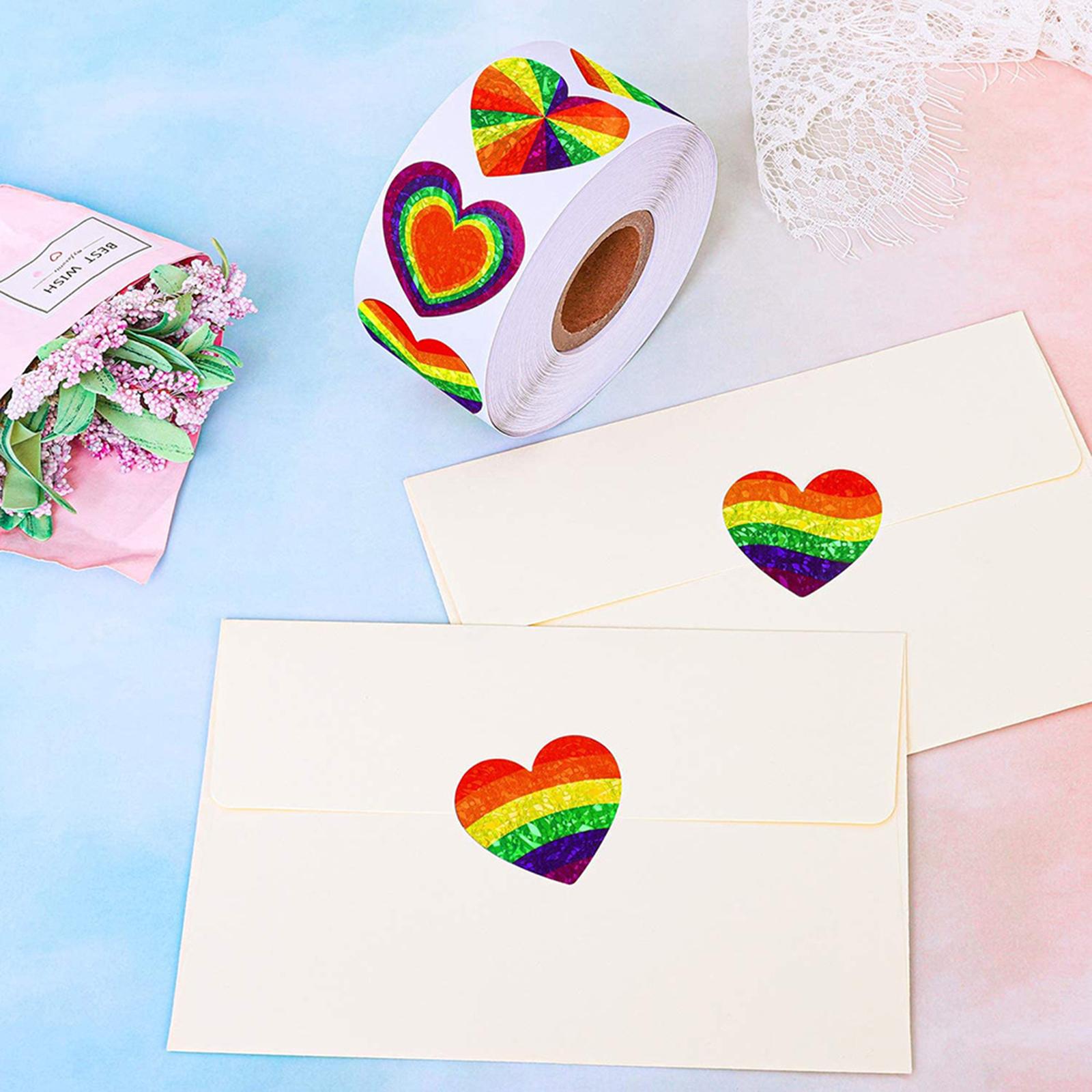 500Pcs/Roll Rainbow Heart Sticker Self-Adhesive Sealing Labels Party Craft