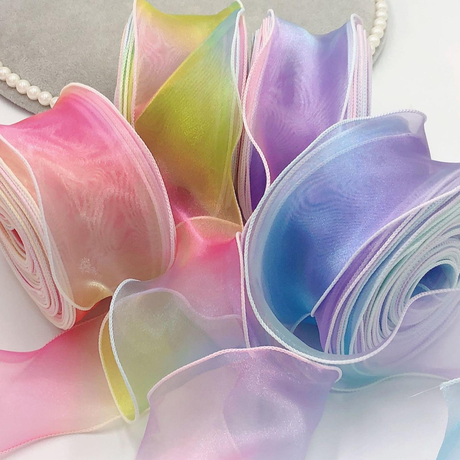 2xRainbow Gradient Tulle Roll Ribbon for DIY Crafts Holiday Package Pink