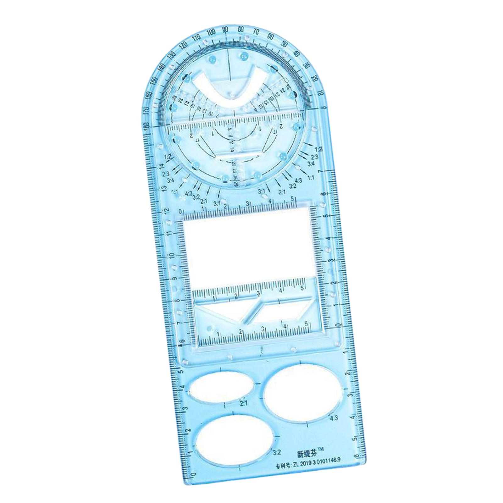 Multifunctional Geometric Ruler Supplies Office Mathematics Drawing Template High Blue