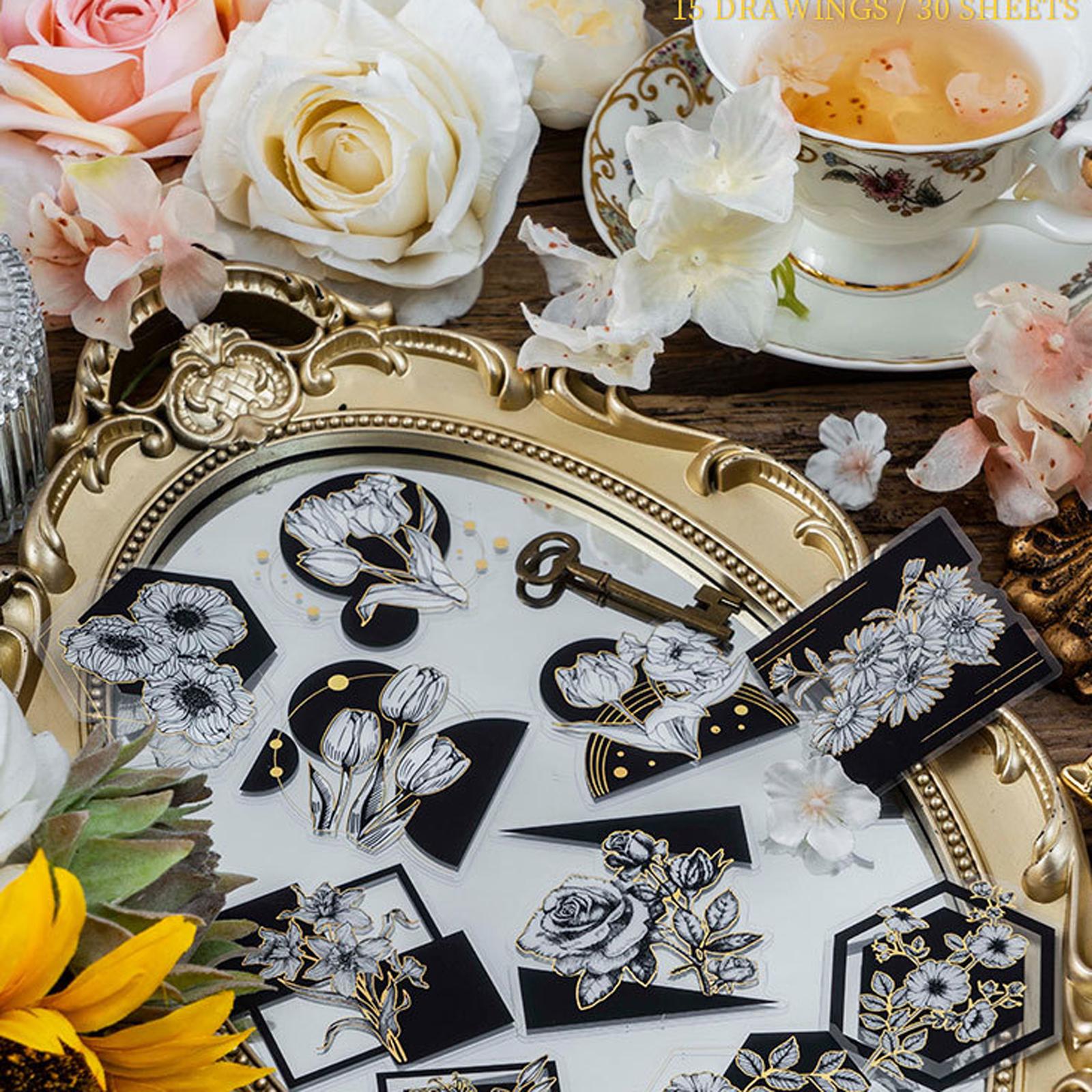 60pcs Flower Sticker Hand Account Handbook Planter Tulips and Chrysanthemum